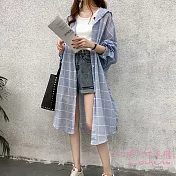 【Lockers 木櫃】隨性自在藍白格連帽格子襯衫