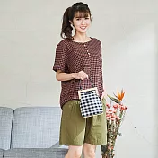 【慢。生活】木釦造型色織格上衣 1909　FREE粉紅格