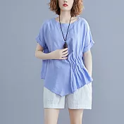 【NUMI】森-時尚簡約皺褶短袖上衣-共3色-52166(F可選)F藍色