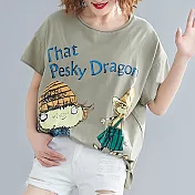 【NUMI】森-俏皮卡通印花T恤-共2色-52177(F可選)F軍綠色