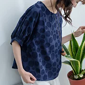 【慢。生活】泡泡貼布肌理棉紗上衣 6190　FREE深藍