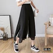 【Jilli~ko】假兩件垂墜九分闊腿褲 865　FREE黑色