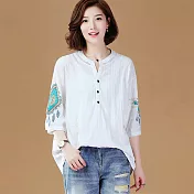 【初色】文藝印花休閒襯衫-白色-93635(M-2XL可選)L白色