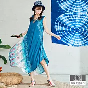 【潘克拉】印花包邊大襬背心裙 TM1048 FREE藍色