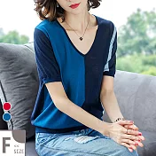 【MsMore】義大利名品夫人高雅涼爽針織短袖上衣#j104486F藍