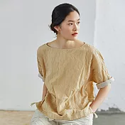 旅途原品_雲散了_原創設計棉金屬絲T恤 M/L/XL　M卡其色