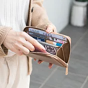 CHENSON 8卡4鈔 品牌訂製拉鍊長夾 (CG15128-T)咖