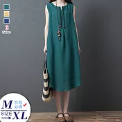 【A.Cheter】瑞士鄉村格林德瓦森林浴舒爽棉麻背心洋裝#j104492M綠