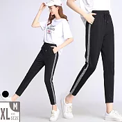 【MsMore】夏日涼爽慢跑健美長腿銀邊彈力棉九分褲#j104509XL黑