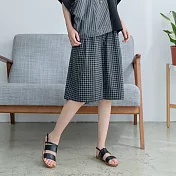 【慢。生活】色織格寬鬆棉麻中長寬褲 2018　FREE灰色