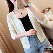 【Jilli~ko】薄款冰絲七分袖開衫 8015　FREE杏色