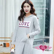 【天使霓裳】居家睡衣 隨興簡愛 一件式連身長袖居家孕婦套裝月子服 灰F