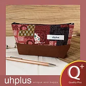 uhplus Q-plus寬底筆袋-貓の和物語(紅褐)