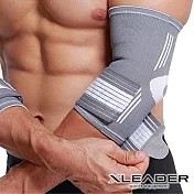 【LEADER】運動防護 繃帶加壓可調護肘 灰白 單只入(S/M)