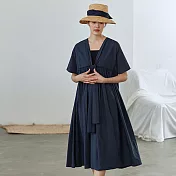 旅途原品_夏風_原創設計前後兩穿拼接全棉連衣裙 M/L/XL　M藏藍色