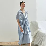 旅途原品_夏風_原創設計前後兩穿拼接全棉連衣裙 M/L/XL L淺藍色
