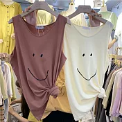 【AnZa】大笑臉無袖百搭長版背心(5色)    FREE磚紅色