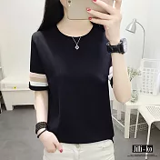 【Jilli~ko】配色短袖冰絲針織T恤 J6800　FREE黑色
