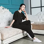 【KISSDIAMOND】仙女宅宅懶人休閒涼感居家運動2件套(上衣+短褲or上衣+長褲/6 F均碼可選)FREE上衣+長褲/黑色