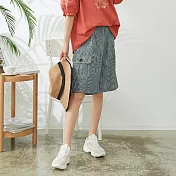 【慢。生活】鬆緊色織直條短褲 11855　FREE深藍