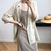 【那木】亞麻薄款修身顯瘦西裝外套 (2色)   M香檳杏