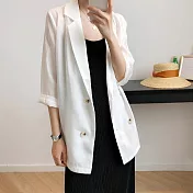 【那木】亞麻薄款修身顯瘦西裝外套 (2色)   M奶油白