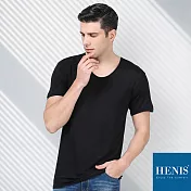 【HENIS】空氣感 經典純棉U領短袖衫M黑