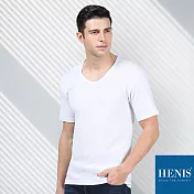 【HENIS】空氣感 經典純棉U領短袖衫M白