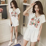 【NUMI】森-刺繡連帽繫帶休閒套裝-白色-33929(M-2XL可選)M白色