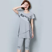 【NUMI】型-字母印花層次顯瘦休閒套裝-灰色-33937(M-2XL可選)M灰色