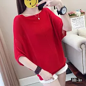 【Jilli~ko】薄款蝙蝠袖針織罩衫 J6933　FREE紅色