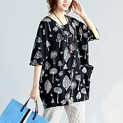 【NuMi】型-清新印花口袋造型上衣-黑色-51217(M-2XL可選)M黑色