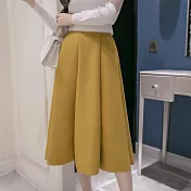 【NUMI】純色高腰大擺裙A字裙-共2色33882(F可選)F黃色