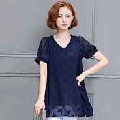 【NUMI】型-蕾絲清新雪紡上衣-藏青色-51087(M-2XL可選)M藏青色