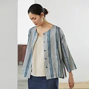 旅途原品_小南瓜_原創設計苧麻條紋印花短外套 M/L　M花色