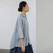 旅途原品_日常_原創設計色織亞麻襯衫 M/L/XL　M淺藍色