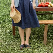 旅途原品_起風了_原創設計苧麻棉重工繡花半裙 M/L/XL　M深藍色