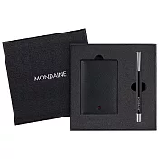 MONDAINE 瑞士國鐵牛皮名片夾(十字黑灰)+多功能磁性筆禮盒組