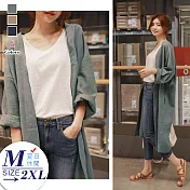 【A.Cheter】韓國簡約秋意舒心寬鬆顯瘦開衫棉麻長外套#104675_M綠色