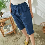 【慢。生活】鬆緊寬管休閒七分褲 861　FREE深藍