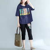 【NUMI】田園-休閒連帽卡通印花上衣-藍色-51060(F可選)F藍色