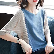 【初色】冰絲拼接蝙蝠袖針織衫-共3色-93693(F可選)F藍色