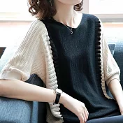 【初色】冰絲拼接蝙蝠袖針織衫-共3色-93693(F可選)F黑色