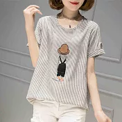 【初色】條紋插畫風造型T恤-共3色-93728(M-2XL可選)M灰色