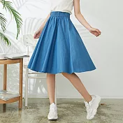 【慢。生活】中長款鬆緊牛仔A字裙 884　FREE淺藍