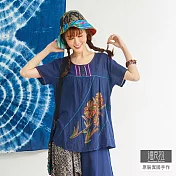 【潘克拉】十字繡拔染花卉捲T TM688 FREE深藍