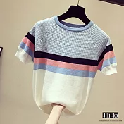 【Jilli~ko】色塊拼接冰絲針織衫 6632　FREE中藍