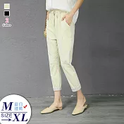 【A.cheter】夏日冰涼彈性鬆緊腰反折條紋棉質八分褲#104700L米杏