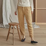 旅途原品_一盞清茶_原創設計亞麻九分蘿蔔褲 M/L/XL　M香檳色