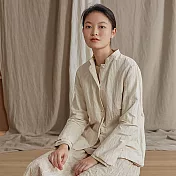 旅途原品_雲那端_原創設計金屬絲棉混紡立領小外套 M/L/XL　M乳白色